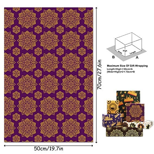 Apol Vintage Gift Wrapping PaperRamadan Eid Mubarak Wrapping Paper Blue Castle Stars Moon Retro Flower 6 Folded Sheets Birthday Gift Wrap Craft Paper for Ramadan Party Gift Decoration28 x 20 Inch - Image 5
