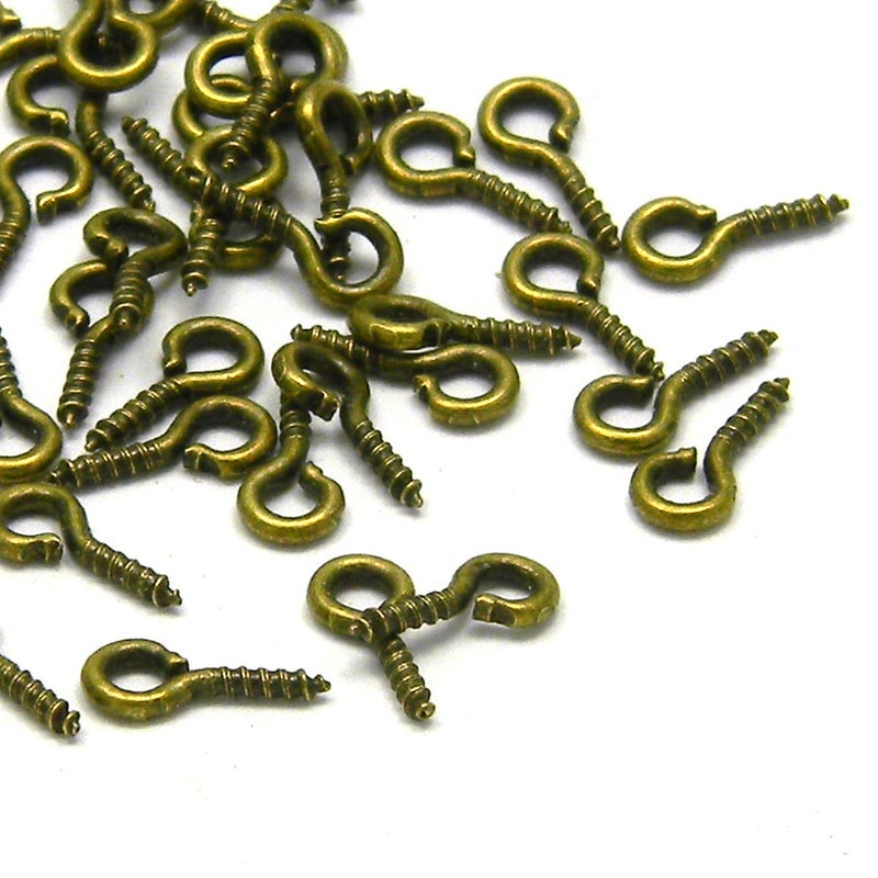 Bedazzlinbeads 100 Little Threaded Screw in Peg Eye Pin Findings w/ Loop for Half Drilled Beads (Antique Bronze Plated) - Image 5