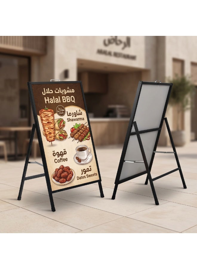 لوحة إعلانية على شكل حرف A، مقاس 24 × 36 بوصة، لوحة إعلانية خارجية شديدة التحمل ذات وجهين، تتضمن غطاءين مضادين للوهج وألواح مموجة، مناسبة للأعمال التجارية الداخلية والخارجية، لون أسود - Image 1