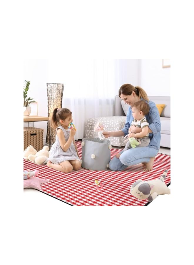 PROMASS بطانية نزهة قابلة للطي مقاومة للماء، بطانية شاطئية، 200 * 200 سم، بساط تخييم خارجي قابل للطي كبير جداً، بساط نزهة واسع، مربعات حمراء - Image 2