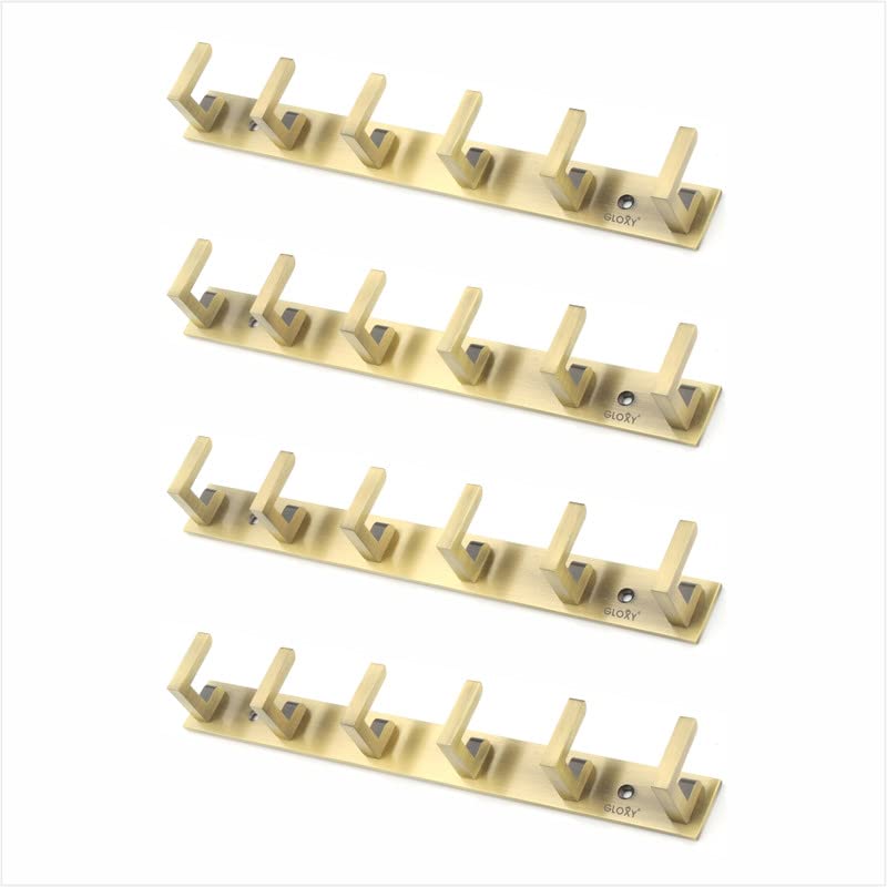 GLOXY Stainless Steel Bathroom Accessories 6 Hooks Plate, Wall Mounting and Door Back Hanger Pins for Hanging Cloth Set, Shirt Bar & Towel Rack, Robe, Keys 6 Pin khutti (Antique, Pack of 6) - Image 1