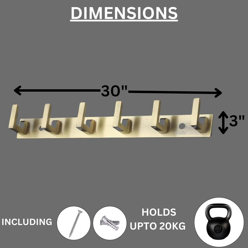 GLOXY Stainless Steel Bathroom Accessories 6 Hooks Plate, Wall Mounting and Door Back Hanger Pins for Hanging Cloth Set, Shirt Bar & Towel Rack, Robe, Keys 6 Pin khutti (Antique, Pack of 6) - Image 2