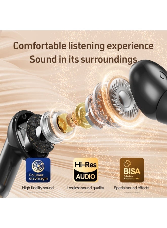 جليرو سماعات أذن لاسلكية (Earbuds) بتقنية Bluetooth 5.4، صوت ستيريو HiFi، تشغيل لمدة 50 ساعة، شاشة رقمية LED، مزودة بخاصية إلغاء الضوضاء (ENC)، ​​مقاومة للماء بمعيار IPX7 - مثالية للصالة الرياضية/الجري/العمل (اللون البيج) - Image 3