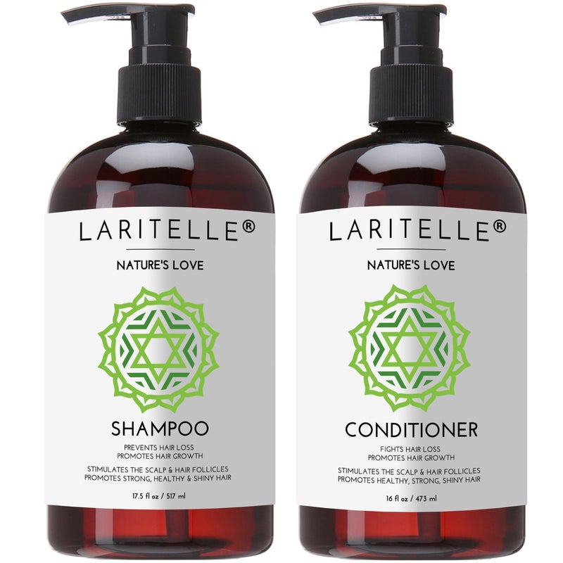 Laritelle Organic Shampoo 17 oz Conditioner 16 oz Prevents Hair Loss Promotes Hair Growth Organic Quinoa Keratin Rosemary Ginger Grapefruit NO GMO SLS Gluten Parabens Phthalates