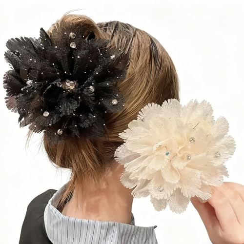 Melodio 2PCS Chiffon Flower Hair Claw Clip for Women, Large Fabric Floral Hair Accessories, Elegant Non-Slip Jaw Claw for Thick Hair, Stylish Updo Hair Clamp - Image 1