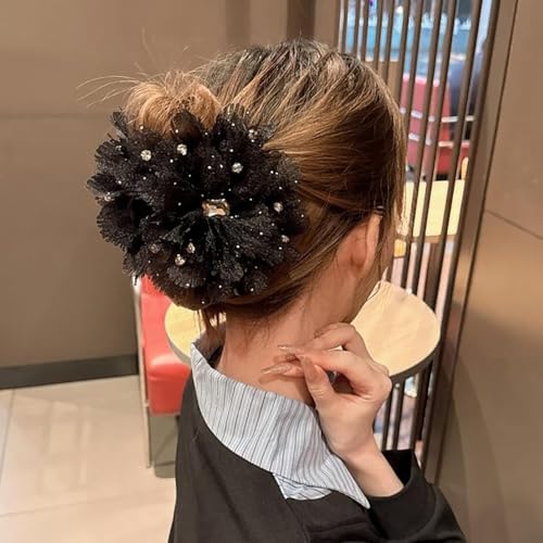 Melodio 2PCS Chiffon Flower Hair Claw Clip for Women, Large Fabric Floral Hair Accessories, Elegant Non-Slip Jaw Claw for Thick Hair, Stylish Updo Hair Clamp - Image 3