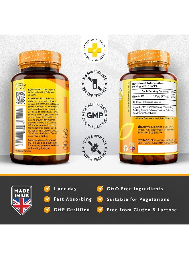 Nutravita Nutravita Vitamin D 4000 IU - 500 Micro Tablets - Max Strength - High Strength Vegetarian VIT D3  - Image 3