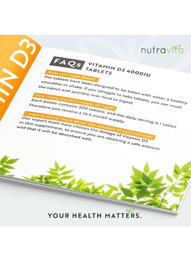 Nutravita Nutravita Vitamin D 4000 IU - 500 Micro Tablets - Max Strength - High Strength Vegetarian VIT D3  - Image 4