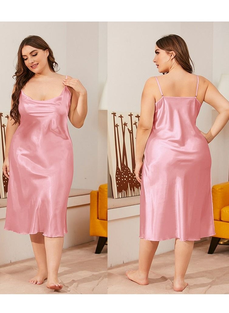 Loquat - Women's Comfortable Solid Color Nightgown Cowl Neck Slip Dress Soft Lingerie Midi Sleepwear With Strap Pink - Image 1
