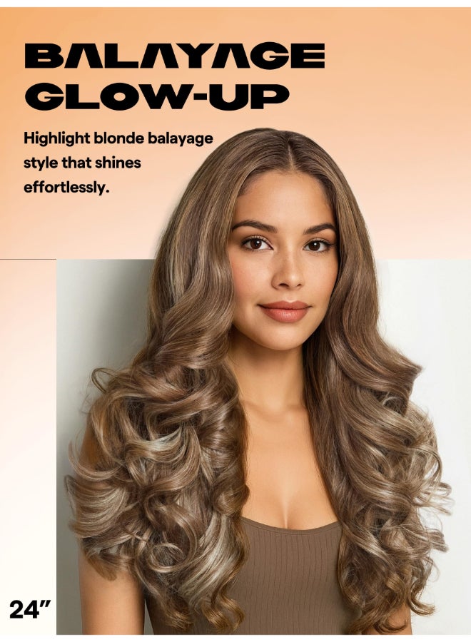 GORGIUS Glueless Loose Body Wave Lace Front Wigs Blonde with Brown Highlight Synthetic Hair Pre Cut Pre Plucked Middle Part Closure Wig For Women Natural Hairline 24 Inch - Image 4