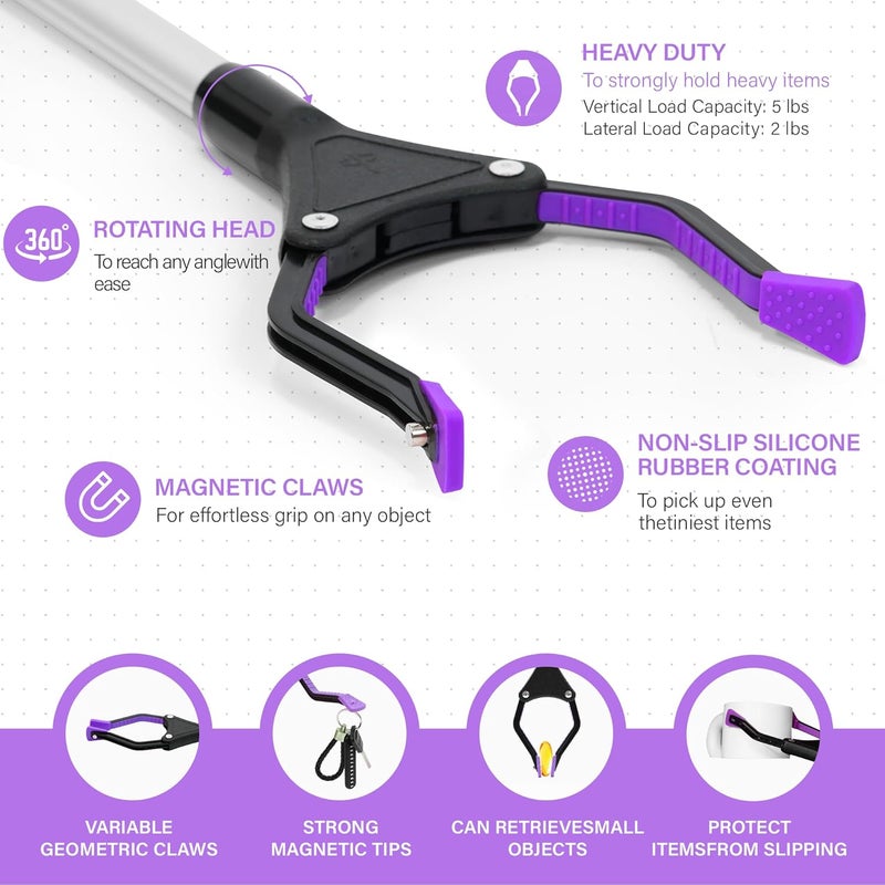 GrabRunner 32 inch Folding Reacher Grabber Tool with Magnet for Seniors, Disabled, After Surgery Recovery(Purple) - Image 2
