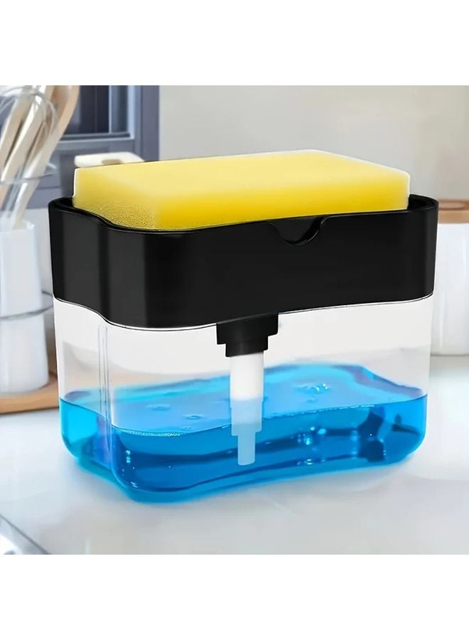 Gray Automatic Dishwashing Liquid Dispenser Press Box With Sponge Cleaning Tool - Image 3