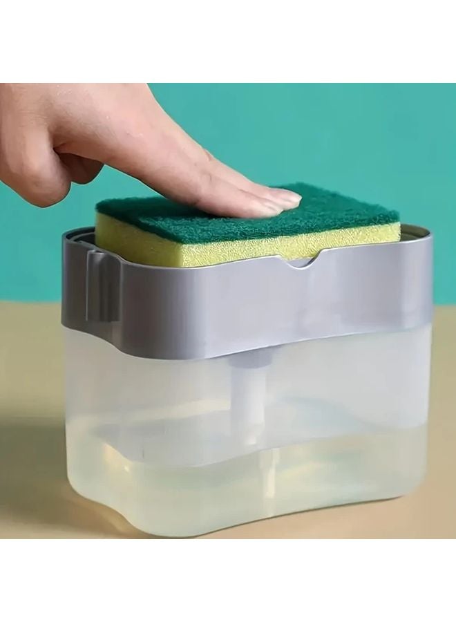 Gray Automatic Dishwashing Liquid Dispenser Press Box With Sponge Cleaning Tool - Image 1