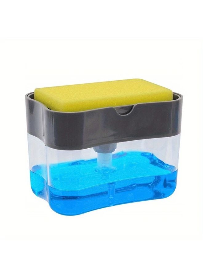 Gray Automatic Dishwashing Liquid Dispenser Press Box With Sponge Cleaning Tool - Image 2