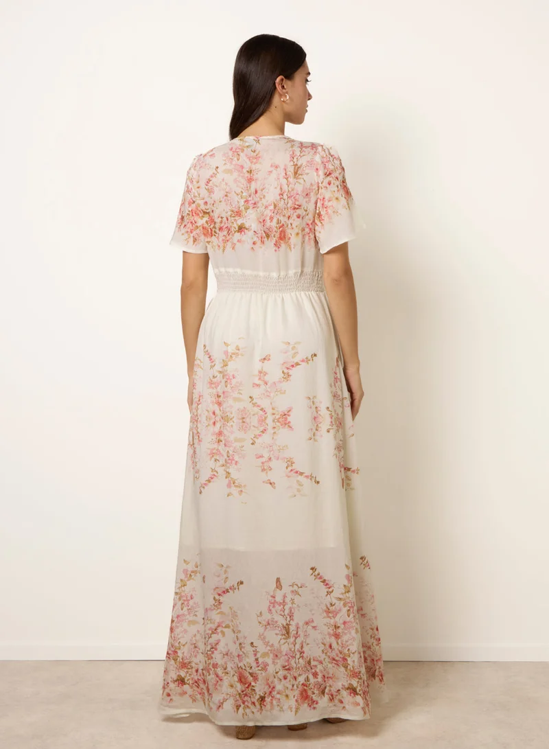 Blue Vanilla Floral Print Button Front Maxi Dress