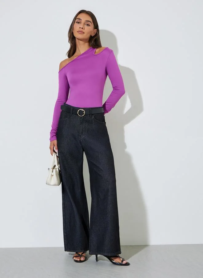 Styli Purple Cut Out Detail Long Sleeve T-Shirt