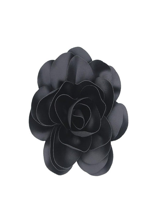 Extra Large Satin Rose Flower Brooch Pin Dainty Satin Fabric Brooches Big Camellia Brooch Lapel Pins Oversized Brooch Pin Wedding Prom Banquet Dress Suit Clothes Accessories Jewelry for Women (Black)