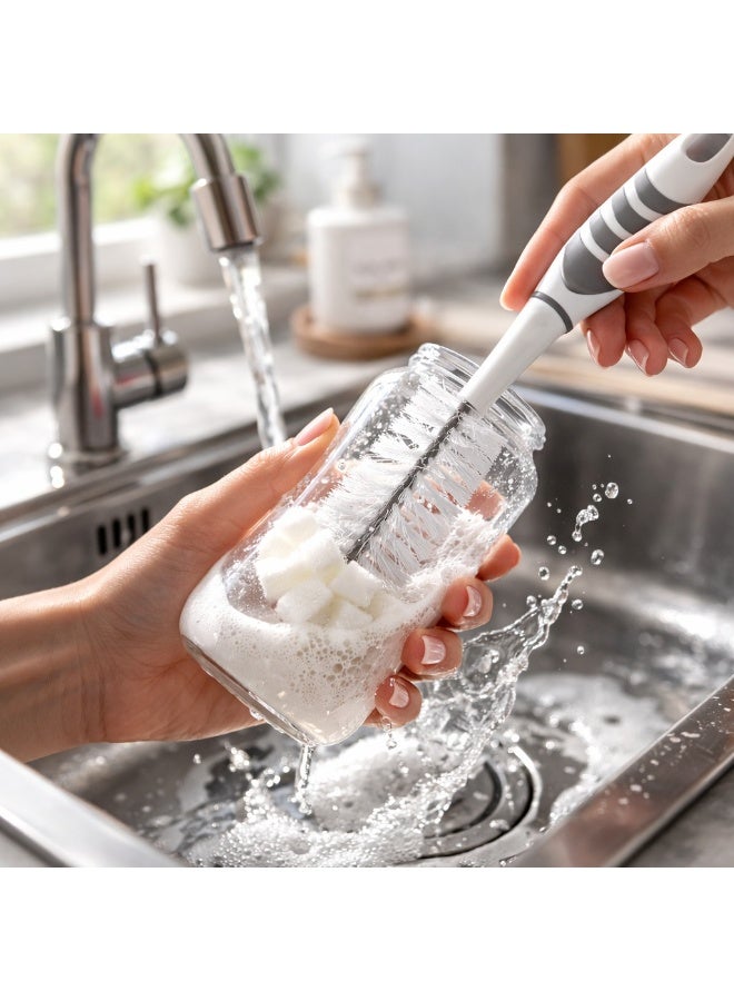 Titiz Baby Bottle Cleaning Brush With Sponge Tip And Non Slip Handle 2 In 1 Feeding Bottle Scrubber Deep Cleaning For Bottles Cups 30.3 cm (Grey) - Image 2