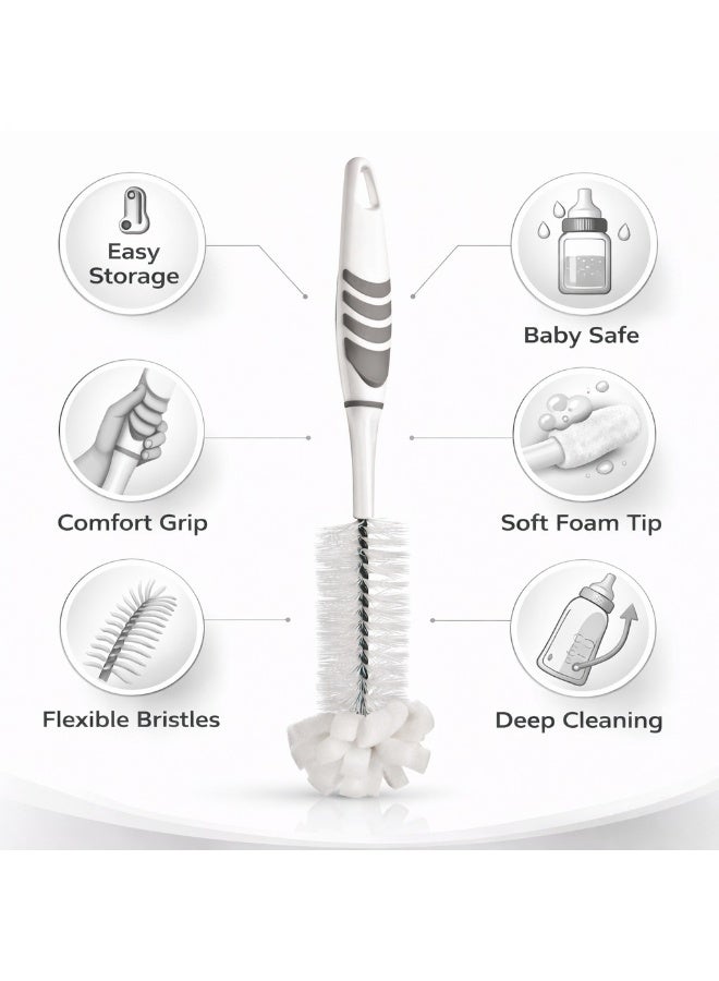 Titiz Baby Bottle Cleaning Brush With Sponge Tip And Non Slip Handle 2 In 1 Feeding Bottle Scrubber Deep Cleaning For Bottles Cups 30.3 cm (Grey) - Image 3