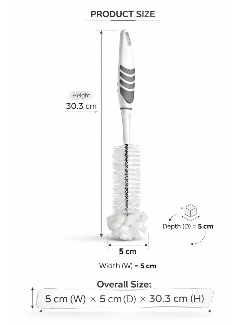 Titiz Baby Bottle Cleaning Brush With Sponge Tip And Non Slip Handle 2 In 1 Feeding Bottle Scrubber Deep Cleaning For Bottles Cups 30.3 cm (Grey) - Image 4