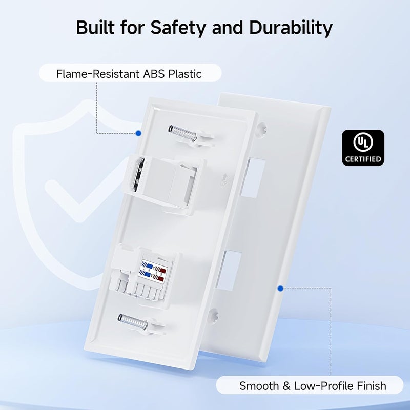 CableMatters [UL Listed] 10-Pack Low Profile 2-Port Keystone Jack Wall Plate, RJ45 Wall Plate for Keystone Jacks in White - Image 5