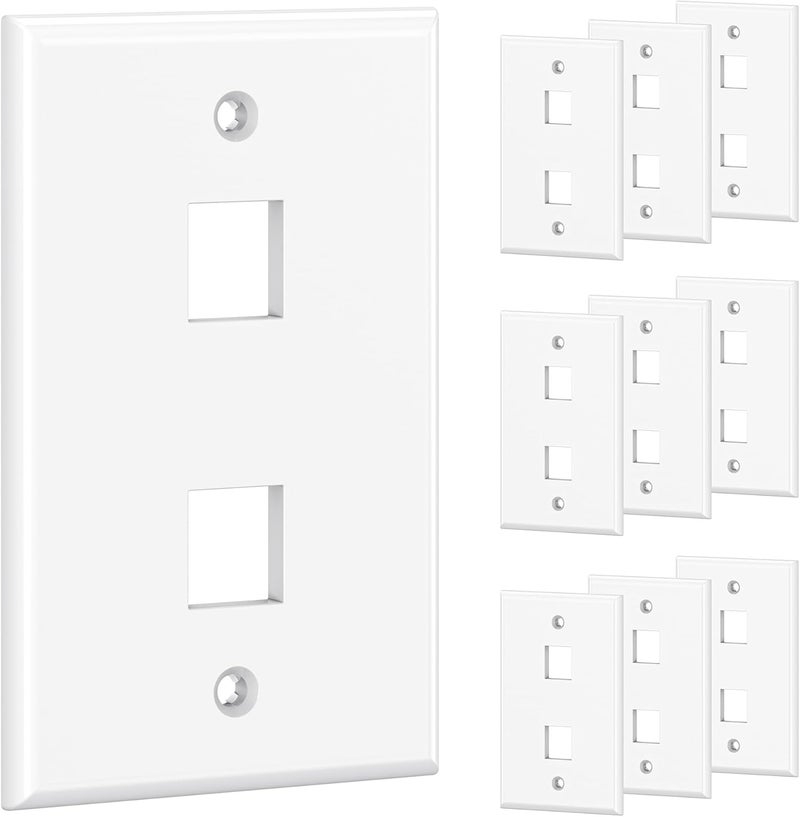 CableMatters [UL Listed] 10-Pack Low Profile 2-Port Keystone Jack Wall Plate, RJ45 Wall Plate for Keystone Jacks in White - Image 1