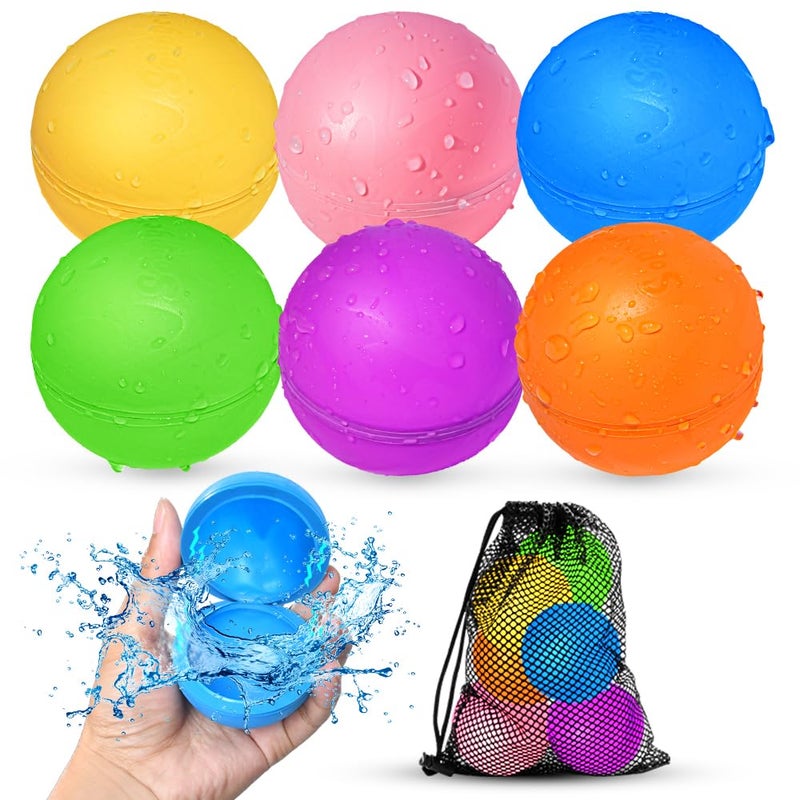 Smirodi SOPPYCID Reusable Water Balloons, Water Ball for Beach Toys, Summer Toys, Easy Quick Fill & Self-Sealing Water Bombs, Soft Silicone Water Splash Ball, Best Gift for Kids(6Pcs) - Image 1
