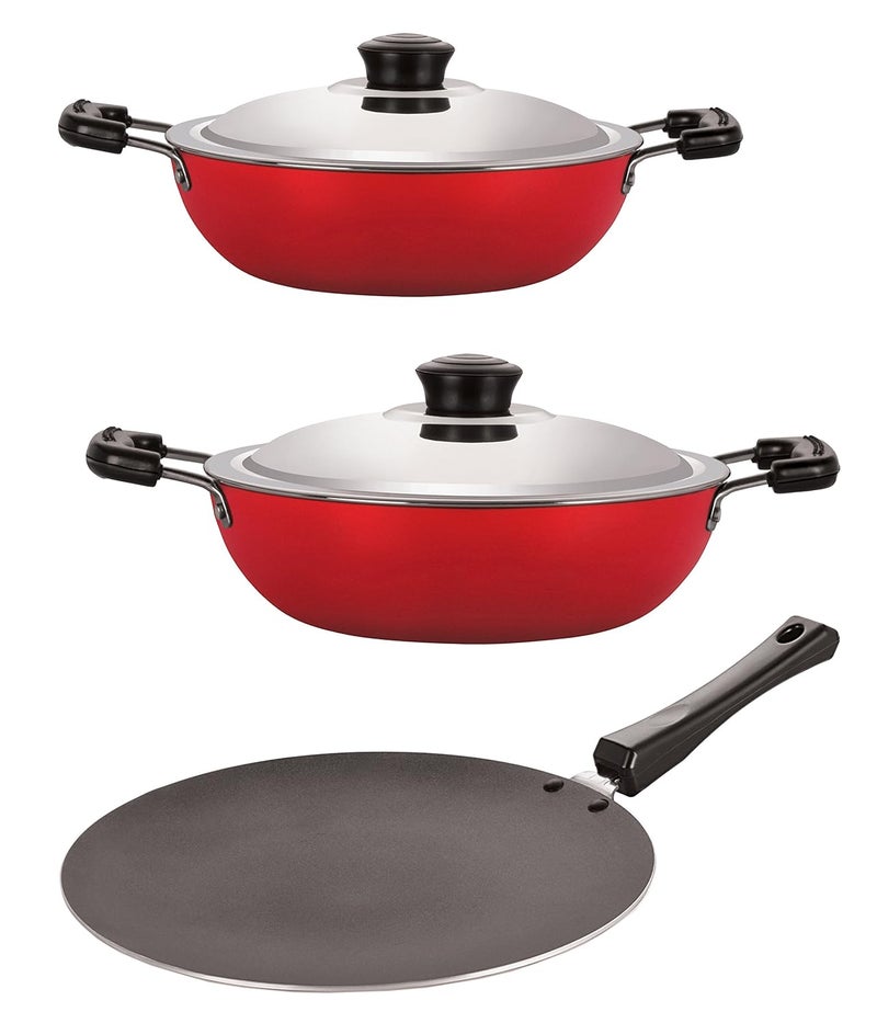 NIRLON NonStick Coated Aluminium Concave Tawa and Deep Kadhai Combo Kitchen Item 26mm_CT11_DKDM_DKDB - Image 1