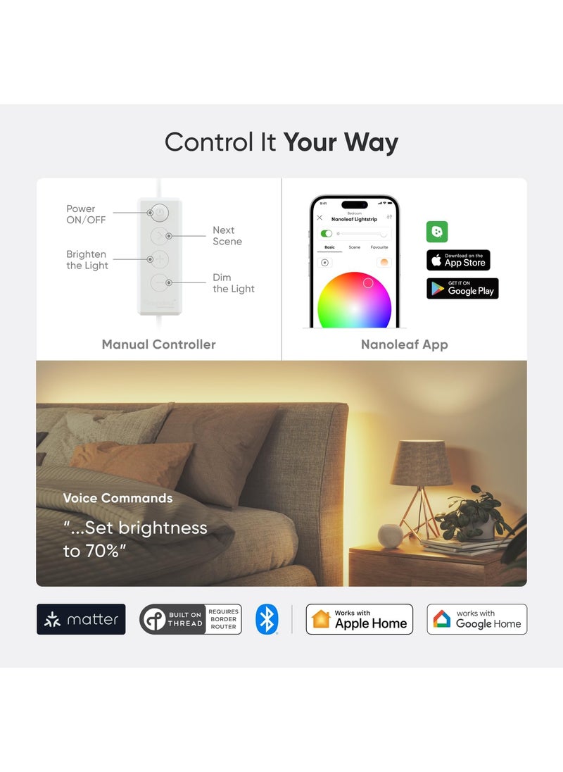 Nanoleaf Nanoleaf Essentials Matter Bluetooth  Thread Smart LED A19 Lightbulb 2PK and Lightstrip 80 Smarter Kit 2m  RGB  Whites Controller App  Voice Control Works with Apple Home Google Home  - Image 4