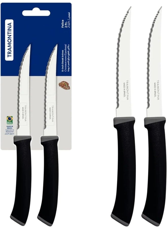 Tramontina Felice Cross Serrated Steak Knives 2-Piece Set, Black