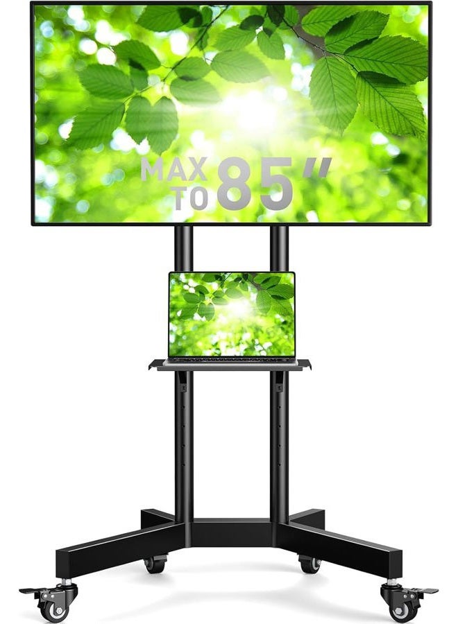 Perlegear Rolling TV Stand, Mobile TV Stand on Wheels for 32-85 Inch Screens up to 132 lbs, Height Adjustable Mobile TV Cart with Metal Shelf, Rolling TV Cart with Lockable Wheels Max VESA 600x400mm - Image 1