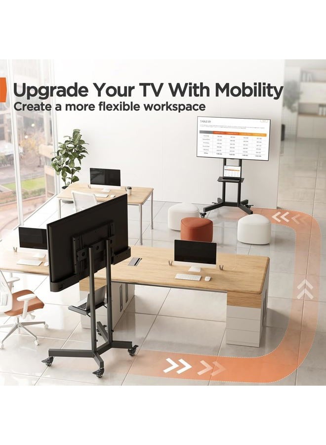 Perlegear Rolling TV Stand, Mobile TV Stand on Wheels for 32-85 Inch Screens up to 132 lbs, Height Adjustable Mobile TV Cart with Metal Shelf, Rolling TV Cart with Lockable Wheels Max VESA 600x400mm - Image 5