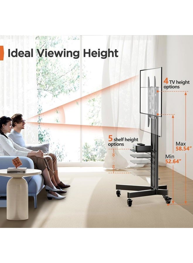 Perlegear Rolling TV Stand, Mobile TV Stand on Wheels for 32-85 Inch Screens up to 132 lbs, Height Adjustable Mobile TV Cart with Metal Shelf, Rolling TV Cart with Lockable Wheels Max VESA 600x400mm - Image 3