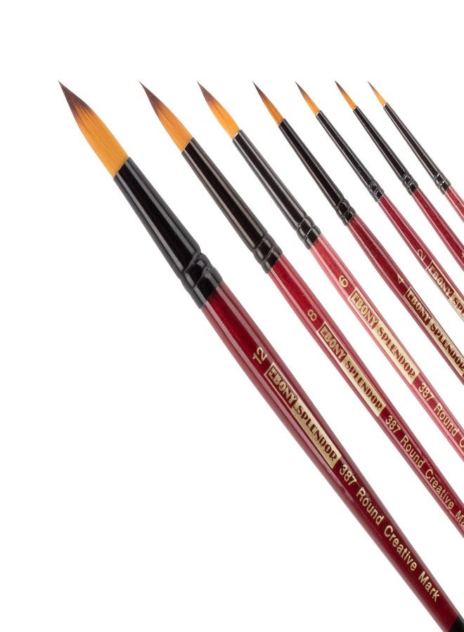 Creative Mark Ebony Splendor Short-Handle Synthetic Sable Paint Brush, Round Set of 7, Teijin Multi-Filament Hair, Handcrafted Synthetic Paint Brushes for Acrylic Painting, Watercolor Painting & More - Image 1