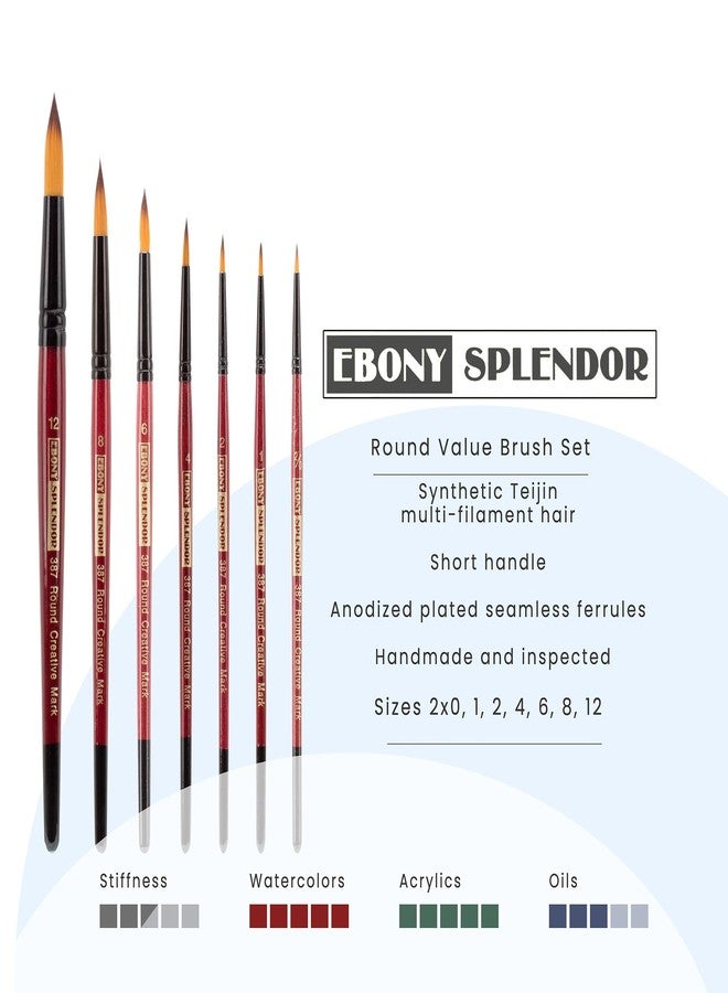 Creative Mark Ebony Splendor Short-Handle Synthetic Sable Paint Brush, Round Set of 7, Teijin Multi-Filament Hair, Handcrafted Synthetic Paint Brushes for Acrylic Painting, Watercolor Painting & More - Image 2