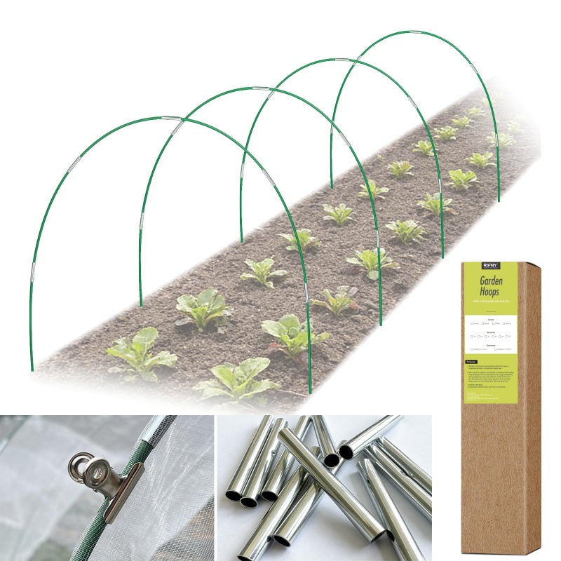 RIFNY 24 PCS Garden Hoops for Raised Beds, Greenhouse Hoops Kit Long Grow Tunnel for Row Cover, Rust-Free Fiberglass Garden Support Poles for Insect Mesh Netting Freeze Plant Cover (Green) - Image 1