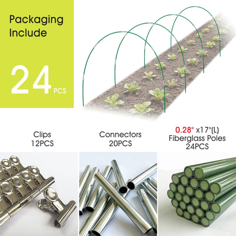 RIFNY 24 PCS Garden Hoops for Raised Beds, Greenhouse Hoops Kit Long Grow Tunnel for Row Cover, Rust-Free Fiberglass Garden Support Poles for Insect Mesh Netting Freeze Plant Cover (Green) - Image 5