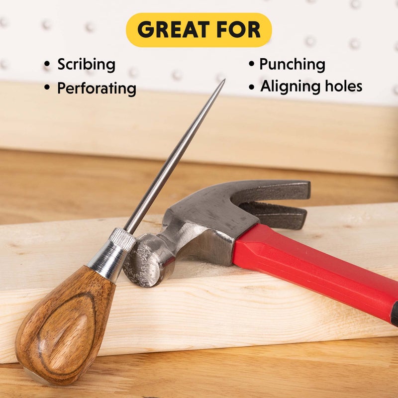 General Tools Scratch Awl Tool with Hardwood Handle - Scribe, Layout Work, & Piercing Wood - Alloy Steel Blade - Image 4