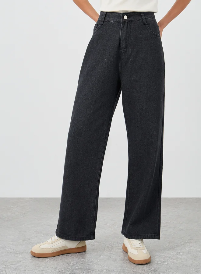 ستايلي Styli Charcoal Wide Leg Jeans with Pockets
