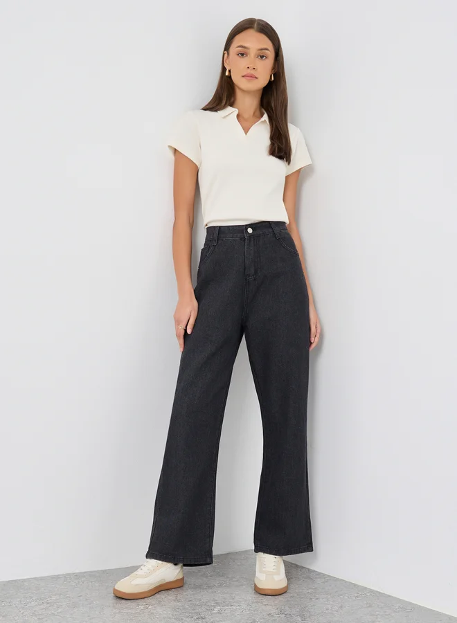 ستايلي Styli Charcoal Wide Leg Jeans with Pockets