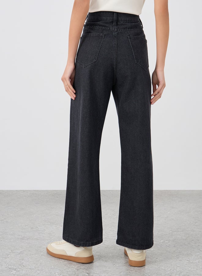 Styli Charcoal Wide Leg Jeans with Pockets - Image 4