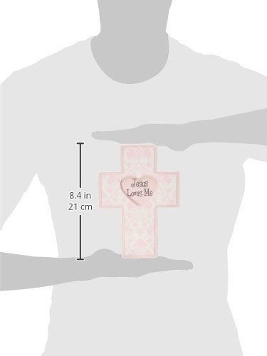 Dicksons Loves Me Heart Damask Soft Pink 6 x 8 Wood Decorative Hanging Wall Cross Sign Plaque - Image 3