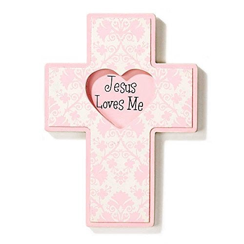 Dicksons Loves Me Heart Damask Soft Pink 6 x 8 Wood Decorative Hanging Wall Cross Sign Plaque - Image 2