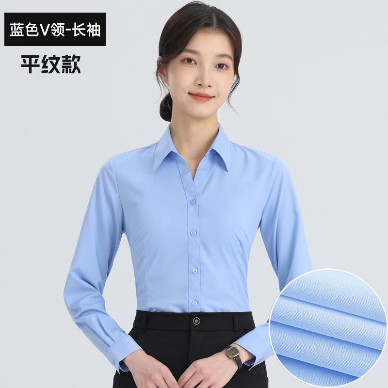 White Shirt Women'S Long Sleeve New Professional Dress Shirt Elegant Korean Style Work Clothes Slim Fit Inner Top - Image 1