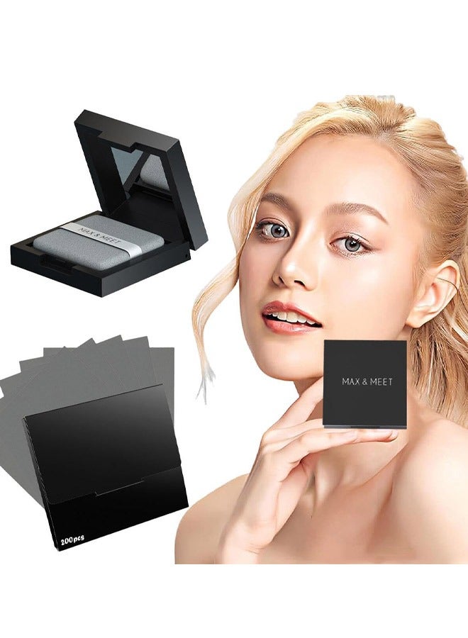 سيوسي 300 قطعة من ورق نشاف زيت الوجه، وأوراق نشاف زيت الكتان مع علبة مرآة وإسفنجة مسحوق للبشرة الدهنية، وأوراق الوجه للتحكم في الزيت، وأوراق ماصة للزيوت للعناية بالبشرة ومستلزمات السفر - Image 1