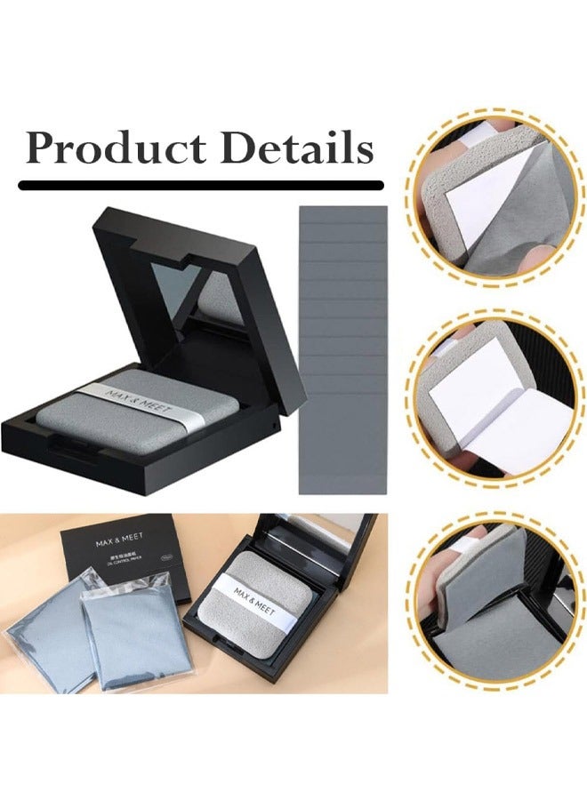 سيوسي 300 قطعة من ورق نشاف زيت الوجه، وأوراق نشاف زيت الكتان مع علبة مرآة وإسفنجة مسحوق للبشرة الدهنية، وأوراق الوجه للتحكم في الزيت، وأوراق ماصة للزيوت للعناية بالبشرة ومستلزمات السفر - Image 3