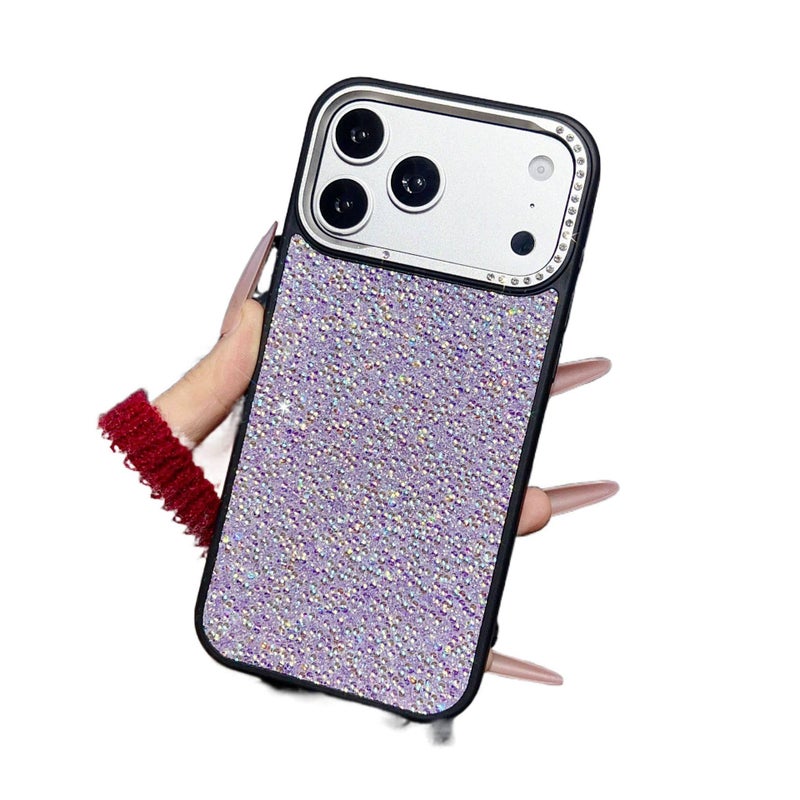 MS غطاء واقي بPC لـ iPhone 14 / 14 Plus / 14 Pro / 14 Pro Max مع حماية من السقوط وملمس جلد لؤلؤي مع مقاوم للصدمات مع بريق مرصع بالألماس باللون بنفسجي باللون البنفسجي - Image 1