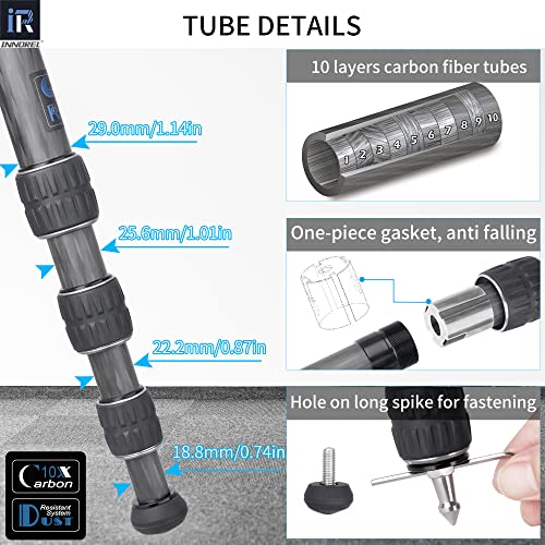 INNOREL GT284C and N36 Carbon Fiber Tripod Professional Compact Tripod with Low Gravity Center Ball Head Special-Shaped Center Column 29mm Tube Max Load 20kg for DSLR Camera Heavy Duty Stand - Image 5