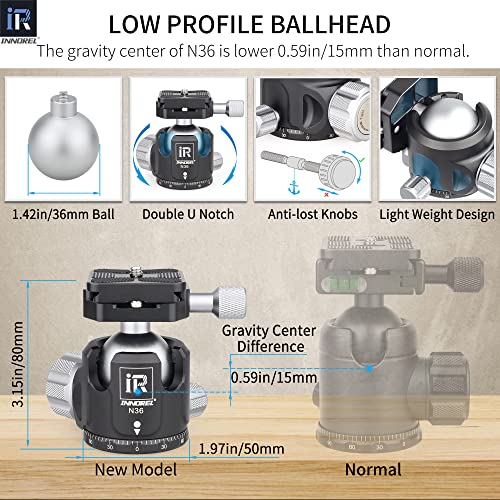 INNOREL GT284C and N36 Carbon Fiber Tripod Professional Compact Tripod with Low Gravity Center Ball Head Special-Shaped Center Column 29mm Tube Max Load 20kg for DSLR Camera Heavy Duty Stand - Image 4