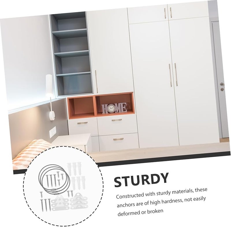 3 Sets White Stainless Steel Furniture Safety Straps Anti Tip Anchors for Cabinets Dressers - Image 5